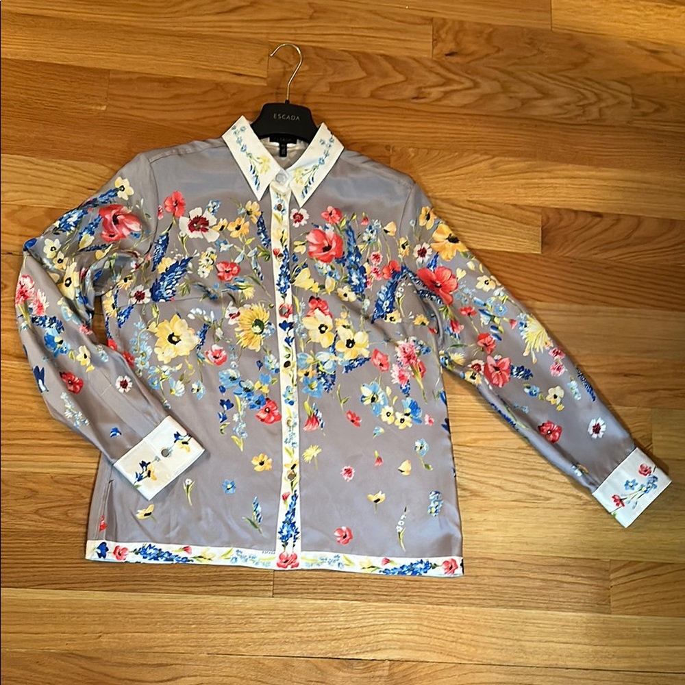 Escada Multicolor Floral Shirt with Embroidered Details